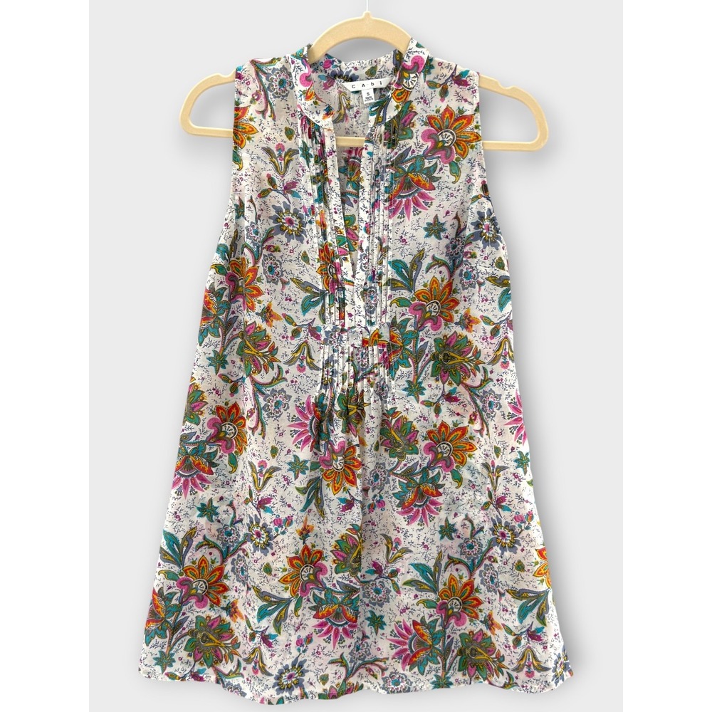 Cabi Sleeveless Tunic Small White Multicolor Paisley Silk Blend 101 Cottagecore